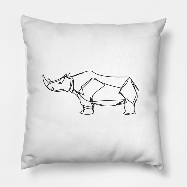 Rhino continuous white line Pillow by Rohan Dahotre