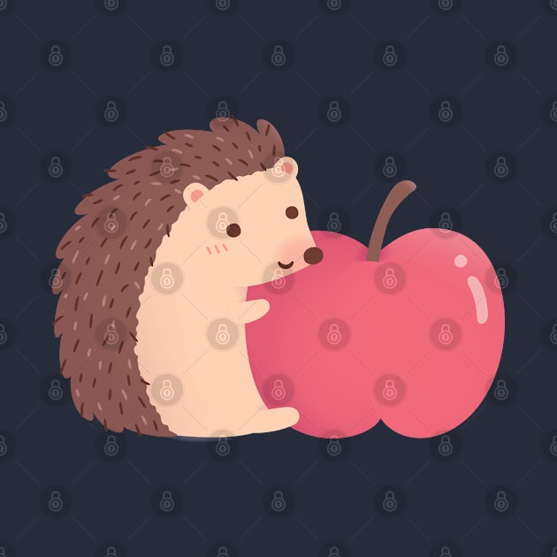 Cute Hedgehog Hugging Red Apple by rustydoodle