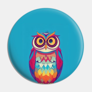 Colorful Owl Portrait Illustration - Bright Vibrant Colors Bohemian Style Feathers Psychedelic Bird Animal Rainbow Colored Art Pin