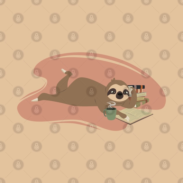 Sloth and books - Cute sloth reading by LittleAna