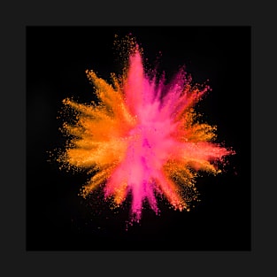 Beautiful color splash design dry color black background pink orange holi T-Shirt