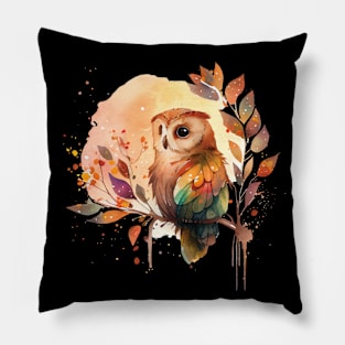 Owl Sitting On A Branch Watercolor Pillow