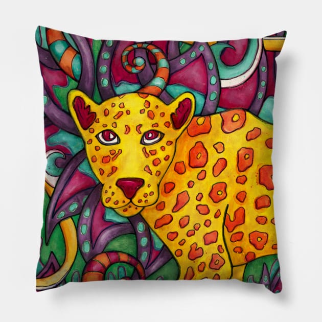 Colorful cheetah painting, artsy jungle animal Pillow by NadiaChevrel