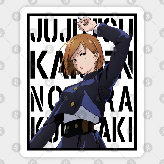 Jujutsu Kaisen Nobara Kugisaki With Black Background Text Nobara Kugisaki Sticker Teepublic In order to live the city life in tokyo, nobara joined the tokyo metropolitan magic technical college to. jujutsu kaisen nobara kugisaki with black background text by inalz