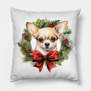 Christmas Chihuahua Dog Wreath Pillow