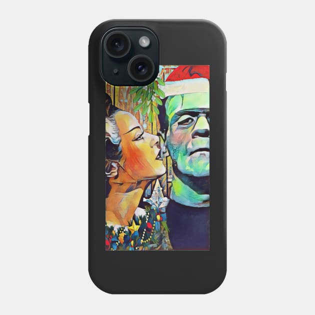 Christmas Frankenstein and Bride Kiss under the mistletoe Phone Case by Edgot