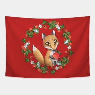 Little fox and  wild strawberries Tapestry