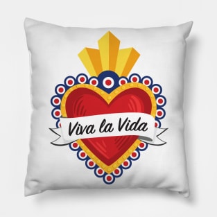 Mexican Sacred Heart IV / "Viva la Vida" Frida Kahlo's Quote in Spanish by Akbaly Pillow