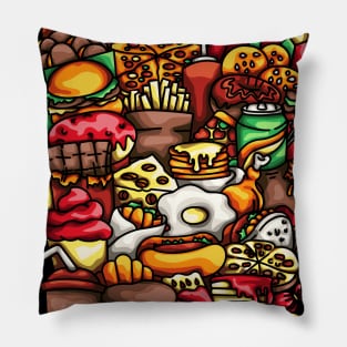 Food Doodle Illustration Pillow