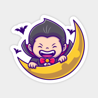 Cute Dracula With Moon And Bats Magnet