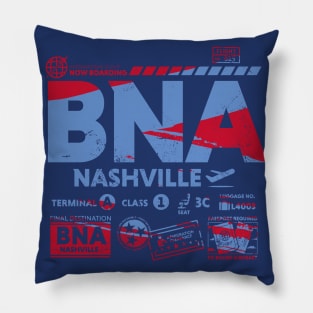 Vintage Nashville BNA Airport Code Travel Day Retro Travel Tag Pillow