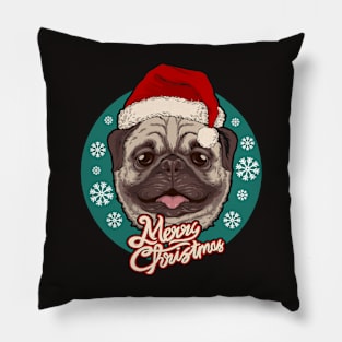 Cute Christmas Pug with Santa Hat Pillow