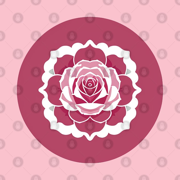 Circular rose design with pink petals and green leaves by CursedContent