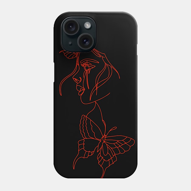 Minimalist Line Women, Abstract face with butterfly by one line drawing, Modern continuous line art, Portrait minimalistic style. Phone Case by MisqaPi Design