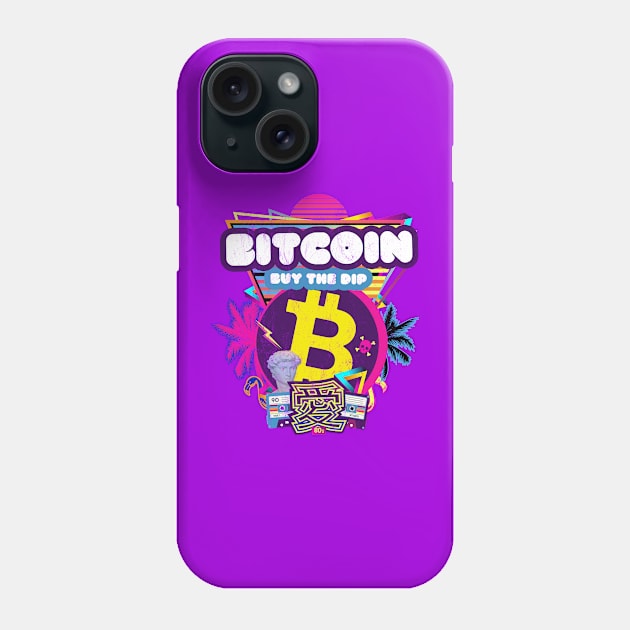 Bitcoin Buy The Dip Retrowave 80s 90s Crypto Stock Trader Phone Case by MapYourWorld