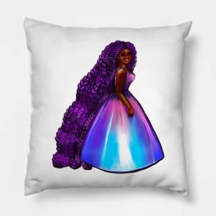 The best Gifts for black women 2022 - Afro Princess in purple braids  ! beautiful  black girl with Afro hair, brown eyes and dark brown skin. Black princess Pillow