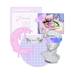 Vaporwave Kawaii Japanese Pixel Art Moon Anime Lilac Y2K T-Shirt