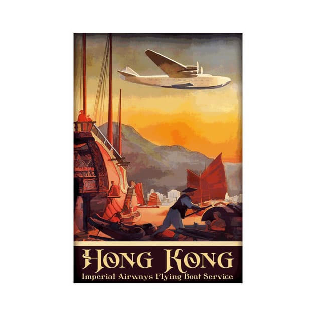 Hong Kong, Imperial Flying Boat Service - Vintage Travel Poster Design by Naves