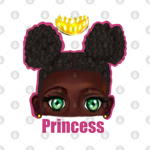 Princess - beautiful black girl with Afro hair in puffs, green eyes and dark brown skin side profile. Hair love ! by Artonmytee