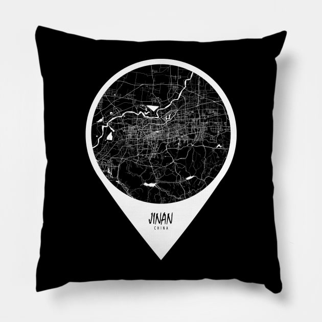 Jinan, China City Map - Travel Pin Pillow by deMAP Studio