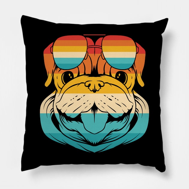 Dog Retro Pug Pillow by Dojaja