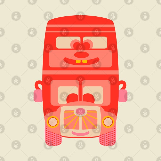 FRIENDLY CUTE RED BUS BUDDY Cute Kawaii Vehicle Kids Transportation - UnBlink Studio by Jackie Tahara by UnBlink Studio by Jackie Tahara