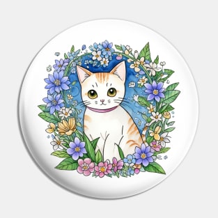 Kawaii Floral Cat Pin