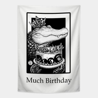 Alligator & Crystal Cake - Much Birthday - Black Outlined Version Tapestry