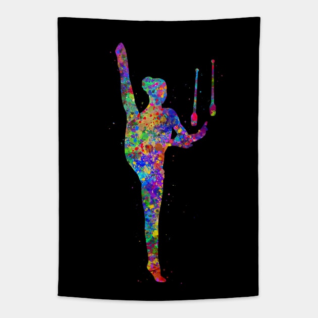 Rhythmic gymnastics juggling watercolor art Tapestry by Yahya Art