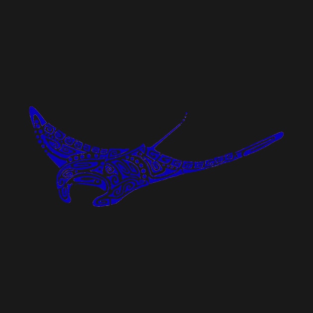 Manta ray ultramarine blue tattoo pale gray background by Zamen