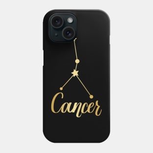 Cancer Zodiac Constellation in Gold - Black Phone Case