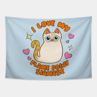 I Love My Flame Point Siamese Cat Hearts Stars Kawaii chibi Tapestry