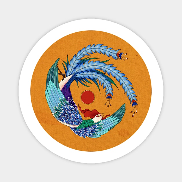 Minhwa: Asian Phoenix F Type (Korean traditional/folk art) Magnet by koreanfolkpaint