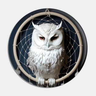 Snowy Owl Sitting In Dreamcatcher Pin