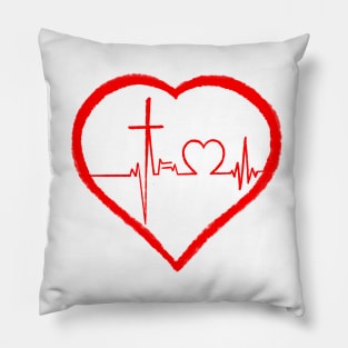 Christianity, Heartbeat icon, cross, heart & prayer Pillow