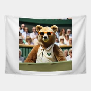 Teddy bear watching tennis at Wimbledon center court Tapestry