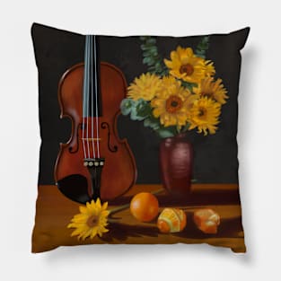 Violin Sunflowers Still Life Pillow