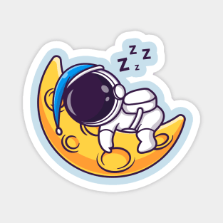 Cute Astronaut Sleeping On Moon Wearing Beanie Hat  Cartoon Magnet