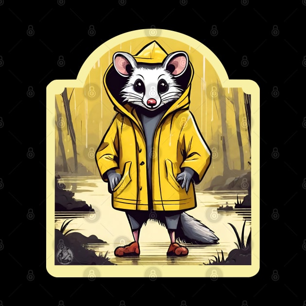 Opossum in a yellow raincoat by Ilustradamus