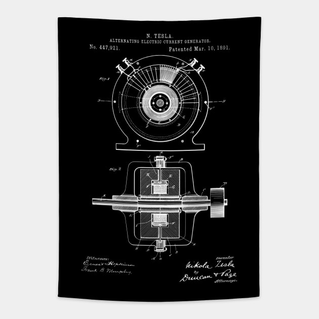 Tesla Electric Current Generator Patent 1891 Tapestry by MadebyDesign