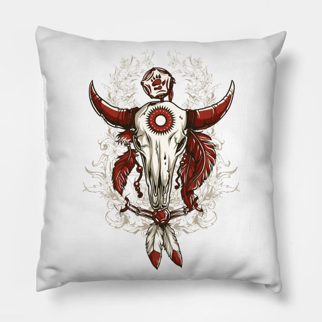 Buffalo Skull Bison Skull Indian Sioux Pillow by positivedesigners