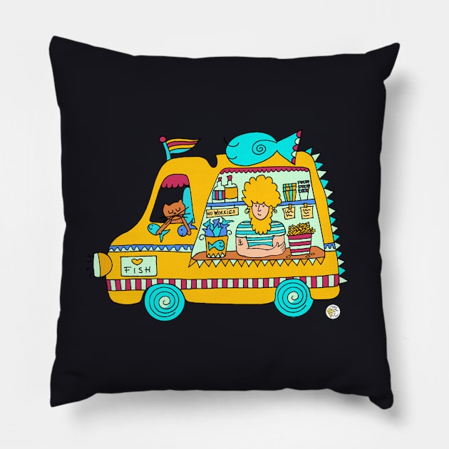 Fish & Chips Food Truck Pillow by Mellowdays