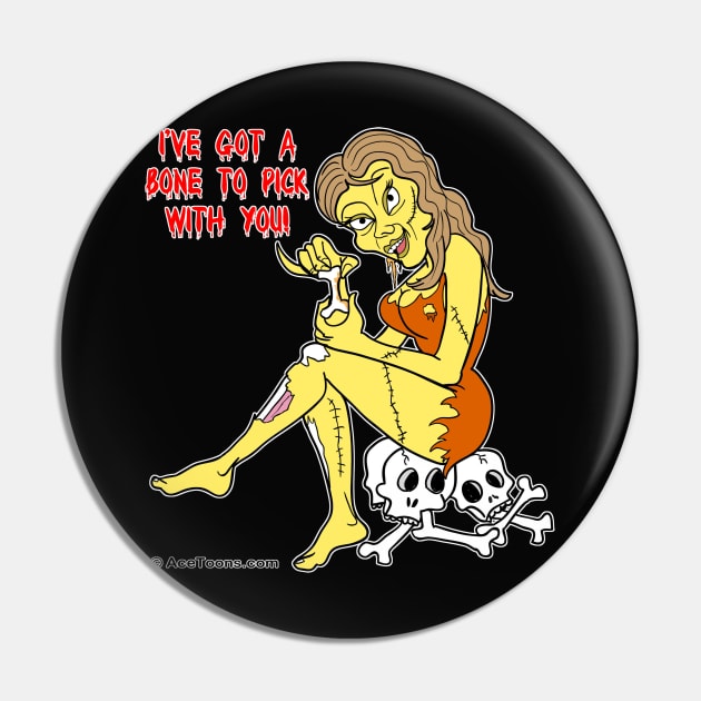 Sexy Zombie Picking Bones Pin by AceToons