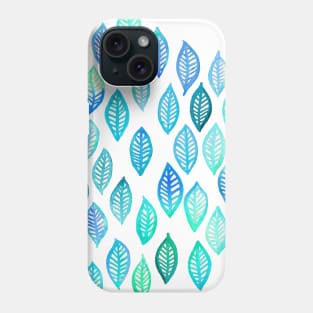 Watercolor Leaf Pattern in Blue & Turquoise Phone Case