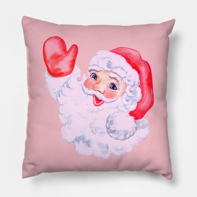 Retro Vintage Pink Santa Claus Waving Pillow by drumweaver