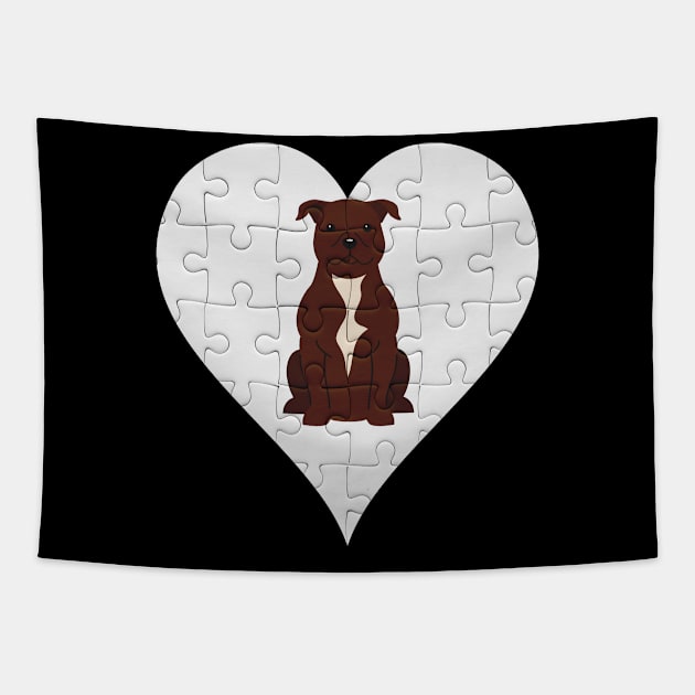 Staffordshire Bull Terrier Heart Jigsaw Pieces Design - Gift for Staffordshire Bull Terrier Lovers Tapestry by HarrietsDogGifts