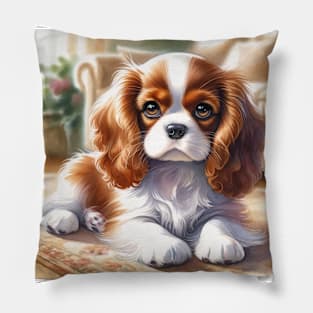 Watercolor Cavalier King Charles Spaniel Puppies - Cute Puppy Pillow