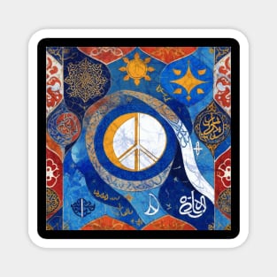 Peace Symbol anti war design Islamic Judaica style art protest march Israel Palestine Magnet