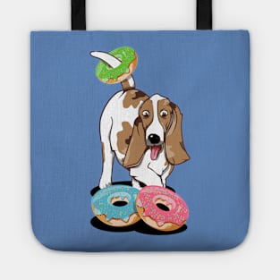 Basset hound eating doughnuts Tote