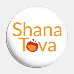 Shana Tova with Red apple wearing face mask Pin